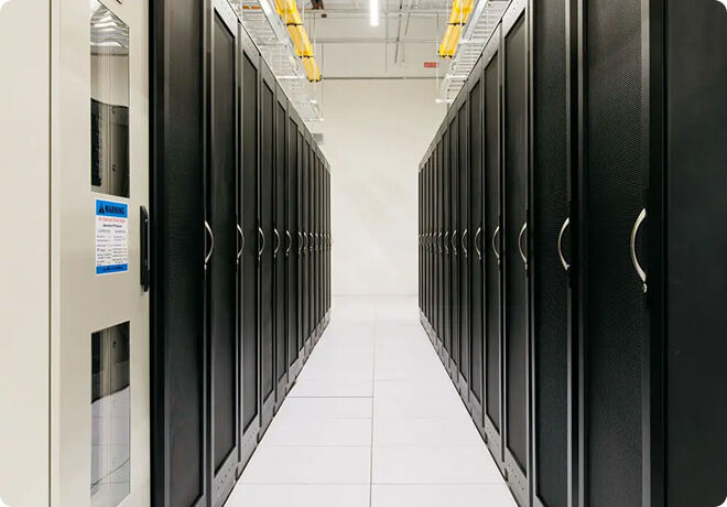 Blue Arctic datacenter rack aisle